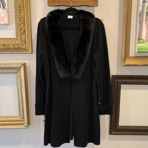 Black faux fur collar knit coat